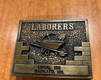 Belt buckle, Laborers Local 132 Mankato, MN, brass