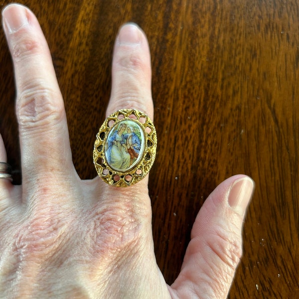 Ring, Gold, with 18th centuries lovers, adjustable, oversized