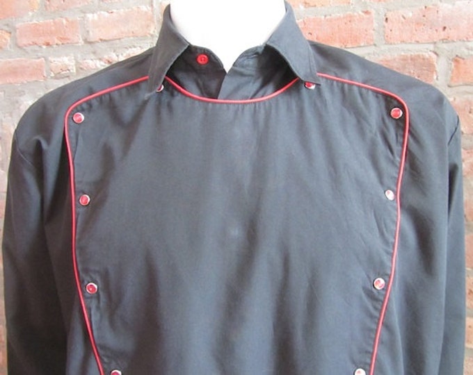 Mens XXL Western Shirt, Ely Diamond, Vintage, Black With Red Piping on