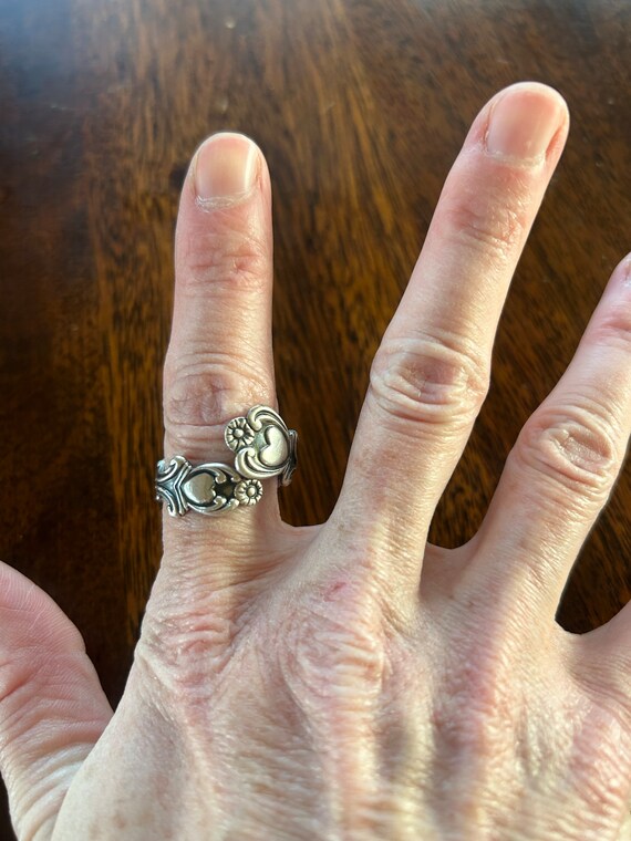 Ring, silver, double hearts wrap around ring, adj… - image 2