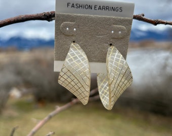 Hoop earrings large transparent plastic with silver and gold sparkly plaid grid pattern