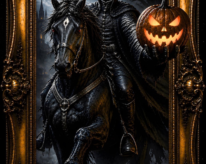 Featured listing image: Headless Horseman Art Print for Gothic Horror Decor - The Hollow's Crossing™