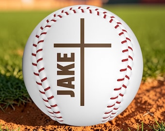 Personalized Christian Baseball Cross with Name Engraved Baseball Ball Faith Gift Custom Name Baseball Religious Gift for Him Baptism Gift