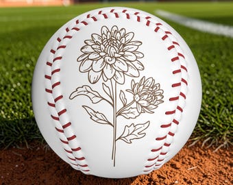 Floral Engraved Baseball Ball Gift for Mom Custom Baseball Gift Personalized Baseball Laser Engraved Keepsake Minimalist Flower Design