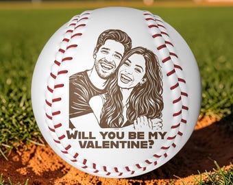 Will You Be My Valentine Engraved Baseball Custom Photo Baseball Ball Proposal Gift Romantic Baseball Gift Valentine Gift for Him  ⸻