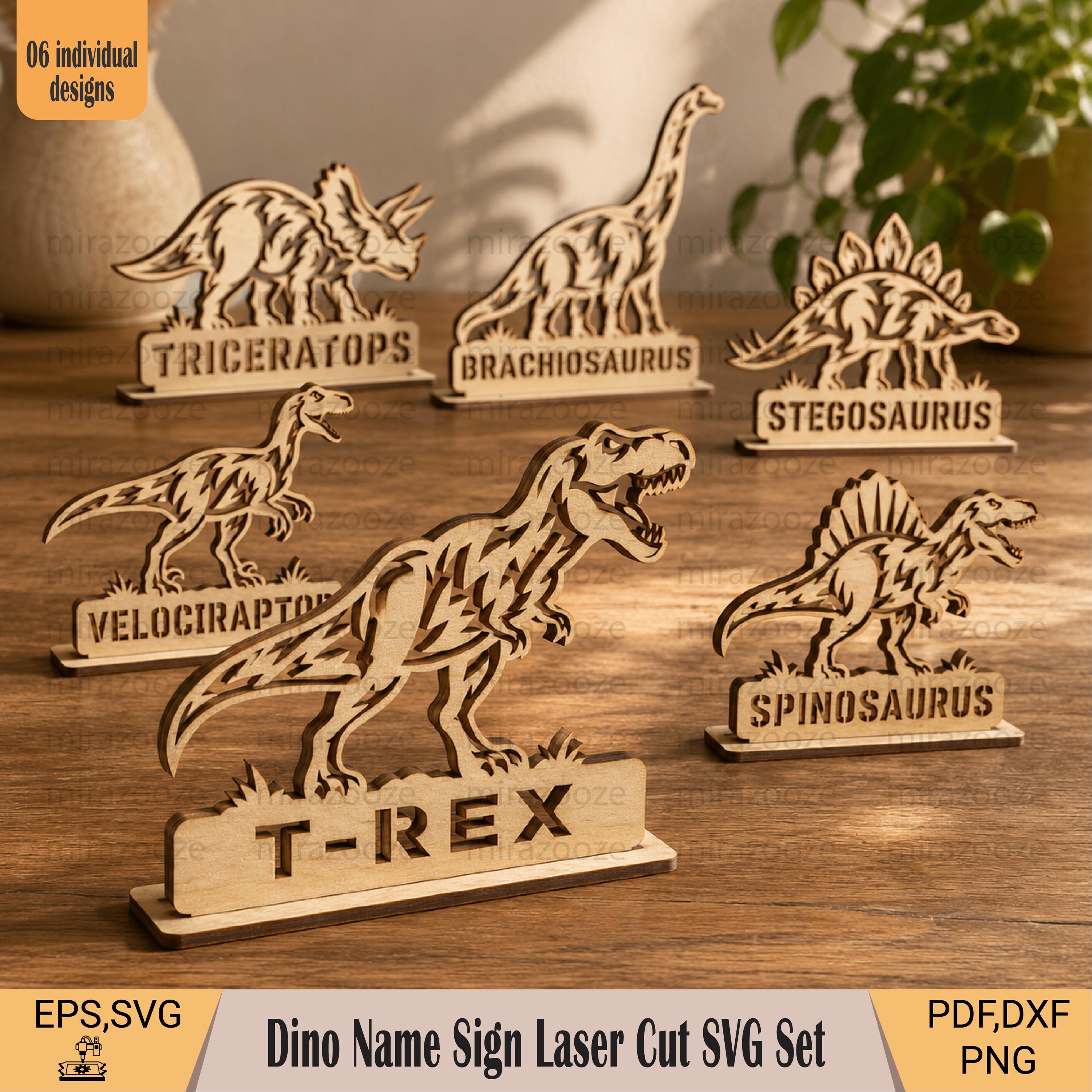 Dinosaur Name Sign Laser Cut SVG Files, Standing Decor (eps, Svg, Pdf ...