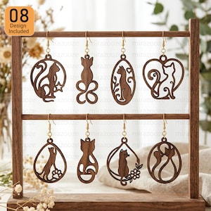 Cat Earring SVG Bundle, 8 Laser Cut Wood Designs, Boho Cat Lover Files (Digital Download)