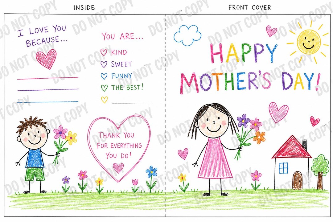 Kids Mother’s Day Card – Printable Foldable Card Plus Sticker Sheet. - Etsy