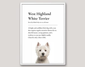 West Highland White Terrier Definition Print, Dog Lover Gift, Funny Dog Wall Art, Pet Illustration, Neutral Home Decor, Dog Breed Art