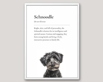 Schnoodle Definition Print, Dog Lover Gift, Funny Dog Wall Art, Pet Illustration, Neutral Home Decor, Dog Breed Art,