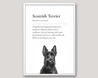 Scottish Terrier Definition Print, Dog Lover Gift, Funny Dog Wall Art, Pet Illustration, Neutral Home Decor, Dog Breed Art,