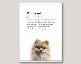 Pomeranian Definition Print, Dog Lover Gift, Funny Dog Wall Art, Pet Illustration, Neutral Home Decor, Dog Breed Art,