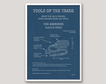 Dog Grooming Blueprint Print, Blaster Dryer Poster, Groomer Gift, Funny Grooming Salon Decor, Dog Groomer Wall Art