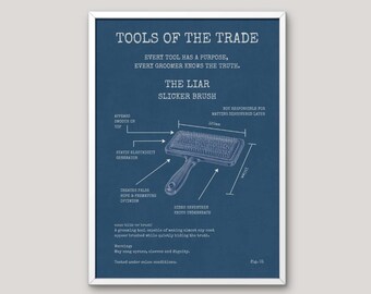 Dog Grooming Blueprint Print, Slicker Brush Poster, Groomer Gift, Funny Grooming Salon Decor, Dog Groomer Wall Art