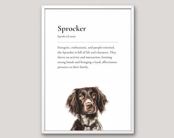 Sprocker Definition Print, Dog Lover Gift, Funny Dog Wall Art, Pet Illustration, Neutral Home Decor, Dog Breed Art