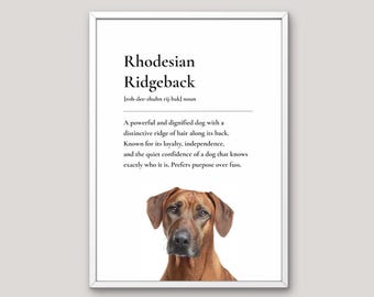 Rhodesian Ridgeback Definition Print, Dog Lover Gift, Funny Dog Wall Art, Pet Illustration, Neutral Home Decor, Dog Breed Art,