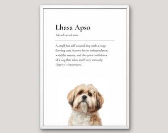 Lhasa Apso Definition Print, Dog Lover Gift, Funny Dog Wall Art, Pet Illustration, Neutral Home Decor, Dog Breed Art,