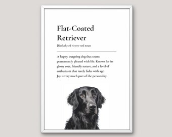 Flat Coated Retriever Definition Print, Dog Lover Gift, Funny Dog Wall Art, Pet Illustration, Neutral Home Decor, Dog Breed Art,