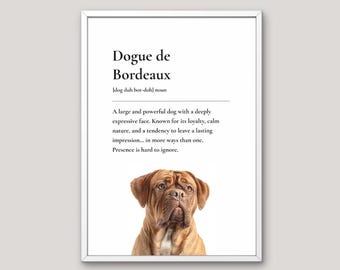 Dogue De Bordeaux Definition Print, Dog Lover Gift, Funny Dog Wall Art, Pet Illustration, Neutral Home Decor, Dog Breed Art, Just Think Dog