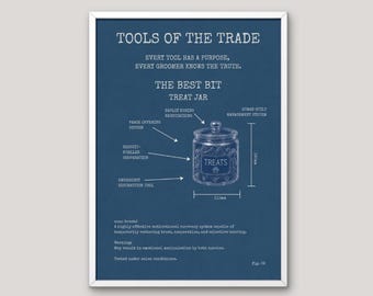 Dog Grooming Blueprint Print, Treat Jar Poster, Groomer Gift, Funny Grooming Salon Decor, Dog Groomer Wall Art