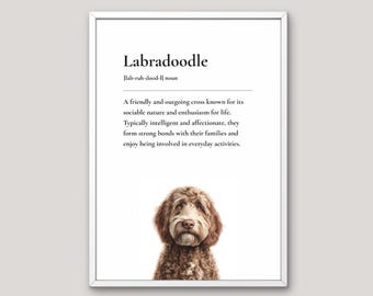 Labradoodle Definition Print, Dog Lover Gift, Funny Dog Wall Art, Pet Illustration, Neutral Home Decor, Dog Breed Art, Just Think Dog