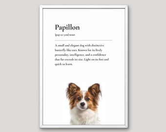 Papillon Definition Print, Dog Lover Gift, Funny Dog Wall Art, Pet Illustration, Neutral Home Decor, Dog Breed Art,