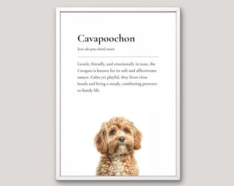 Cavapoochon Definition Print, Dog Lover Gift, Funny Dog Wall Art, Pet Illustration, Neutral Home Decor, Dog Breed Art, Just Think Dog