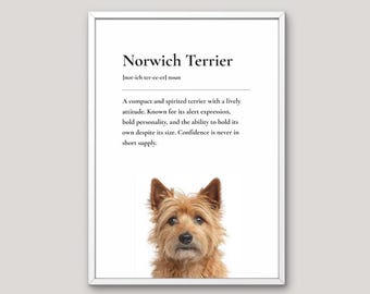 Norwich Terrier Definition Print, Dog Lover Gift, Funny Dog Wall Art, Pet Illustration, Neutral Home Decor, Dog Breed Art,