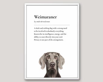 Weimaraner Definition Print, Dog Lover Gift, Funny Dog Wall Art, Pet Illustration, Neutral Home Decor, Dog Breed Art