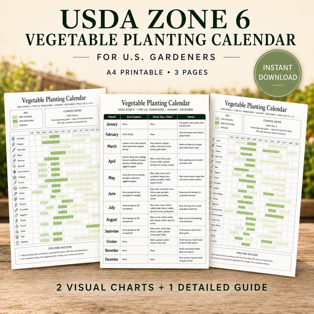 USDA Zone 6 Vegetable Planting Calendar, Planting Schedule Printable ...