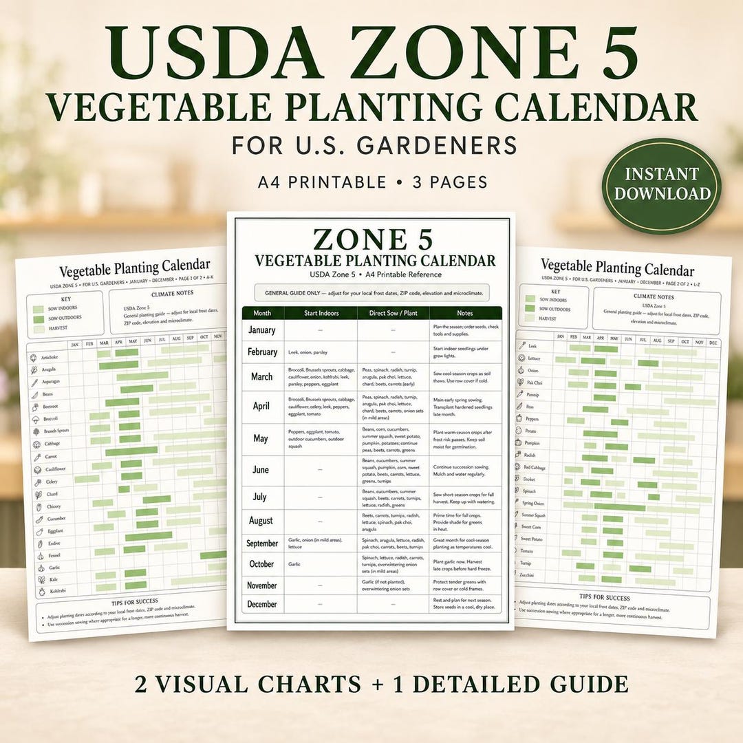 USDA Zone 5 Vegetable Planting Calendar, Planting Schedule Printable ...