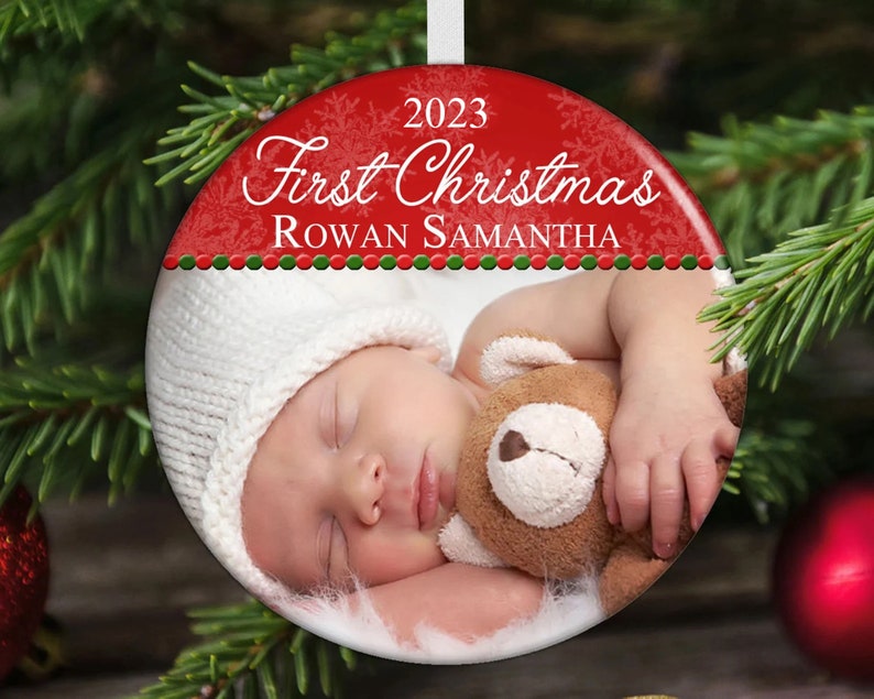 Baby's First Christmas Ornament 2023, Personalized Christmas Ornament, First Christmas Gift, New Baby Ornament, Baby Christmas Gift Red