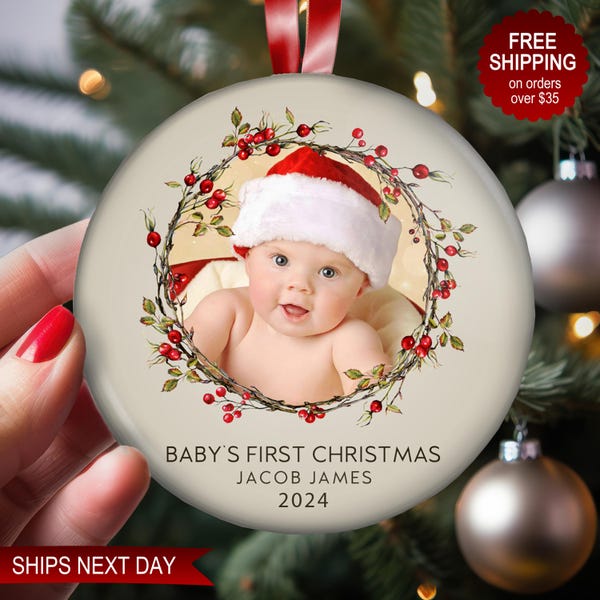 Personalized Baby's First Christmas Ornament 2024, Custom Gift for Newborn and New Parents