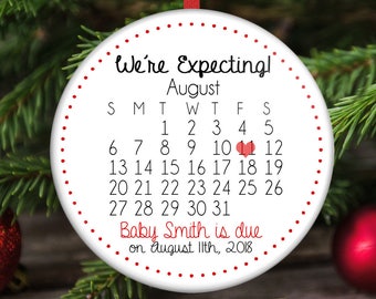 Pregnancy Announcement Christmas Ornament, Gender Reveal Christmas Ornament, We're Expecting Christmas Ornament, Due Date Christmas Ornament