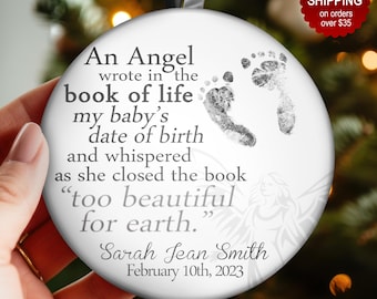 Personalized Infant Loss Footprint Christmas Ornament, Angel Baby Memorial, Miscarriage and Pregnancy Loss, OPTIONAL footprints