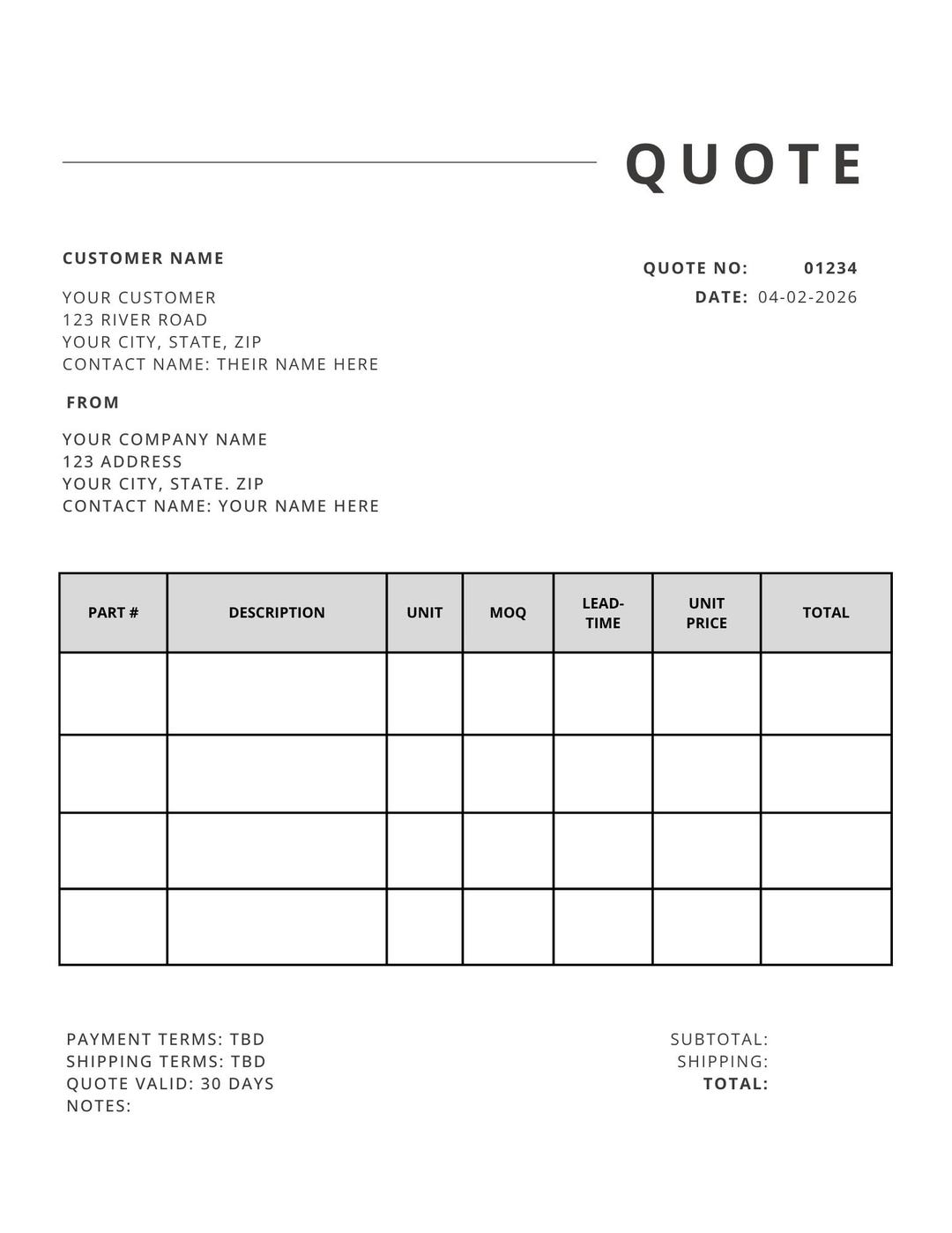 B2B Quote Template Canva Editable | Professional Business Quote Form ...