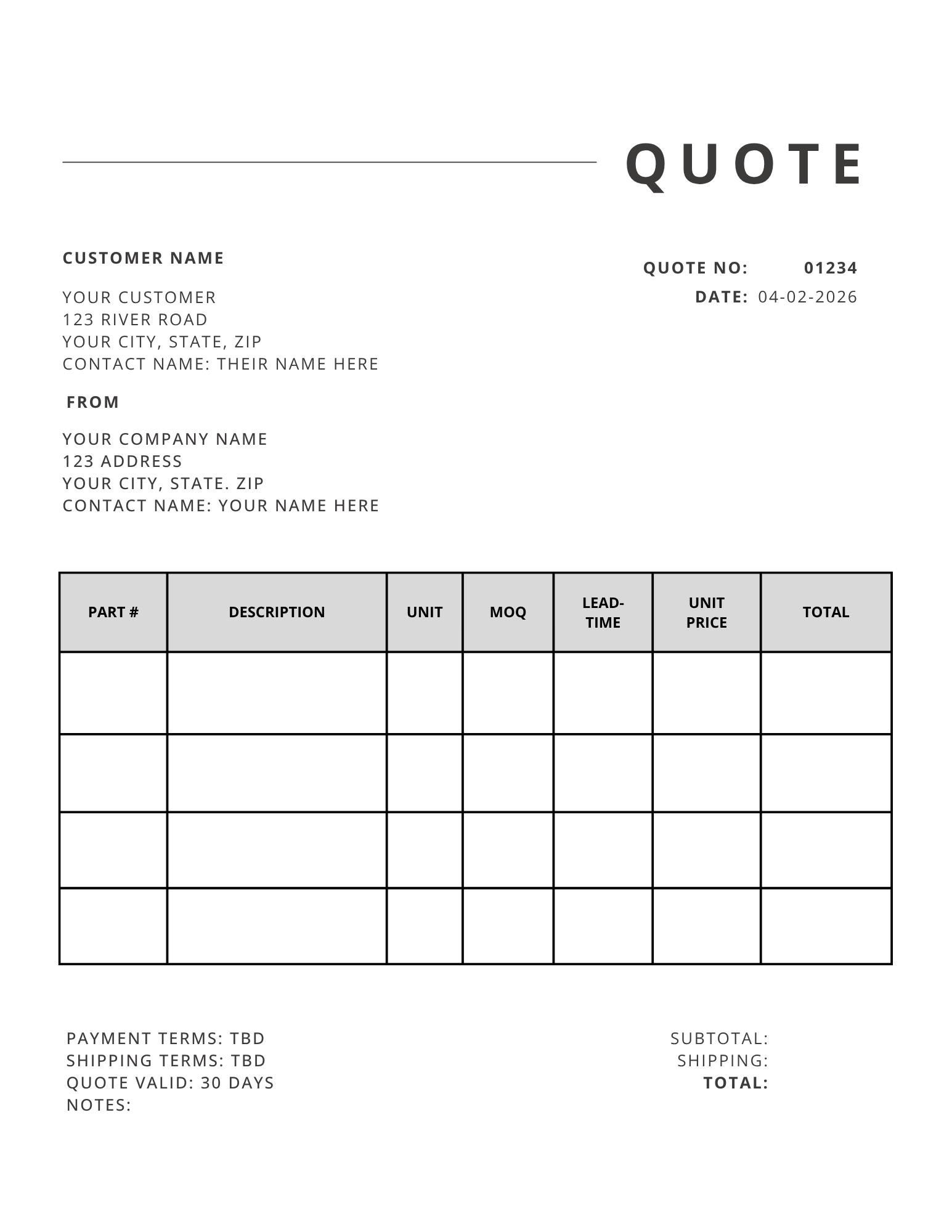 B2B Quote Template Canva Editable | Professional Business Quote Form ...