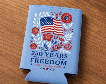 Fundas para latas America 250, 250 años de libertad, funda patriótica para bebidas, enfriador de latas, recuerdo para fiesta del 4 de julio de 2026, decoración del 250 aniversario de EE. UU.