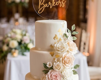 Elegant Personalized Wedding Cake Topper – Custom Script Name (White, Black or Clear Plexiglass) 5x8