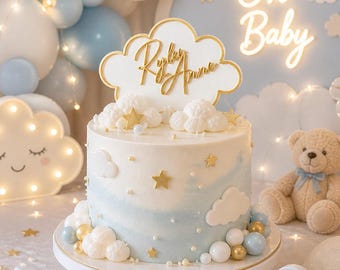 Personalized Cloud Cake Topper – Custom Name Baby Shower Birthday Decor