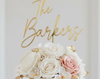 Elegant Personalized Wedding Cake Topper – Custom Script Name (Gold, Silver, Rose Gold, Black