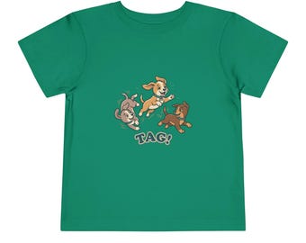 Camiseta infantil con estampado de cachorros juguetones / Camiseta para niños pequeños con gráfico de perros corriendo.