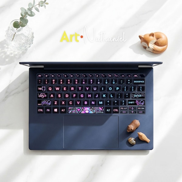 Hp Keyboard Stickers Elitebook Laptop Skins Swiss Layout Neon Pink & Blue Cyberpunk Decal Birthday Gift for Probook Zbook Omnibook Pavilion