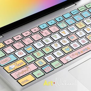 Sticker pour clavier Kawaii Dell XPS 14 Skins d'ordinateur portable Sticker mignon sur le thème pastel, pellicule de vinyle personnalisée pour Inspiron Precision Latitude Alienware