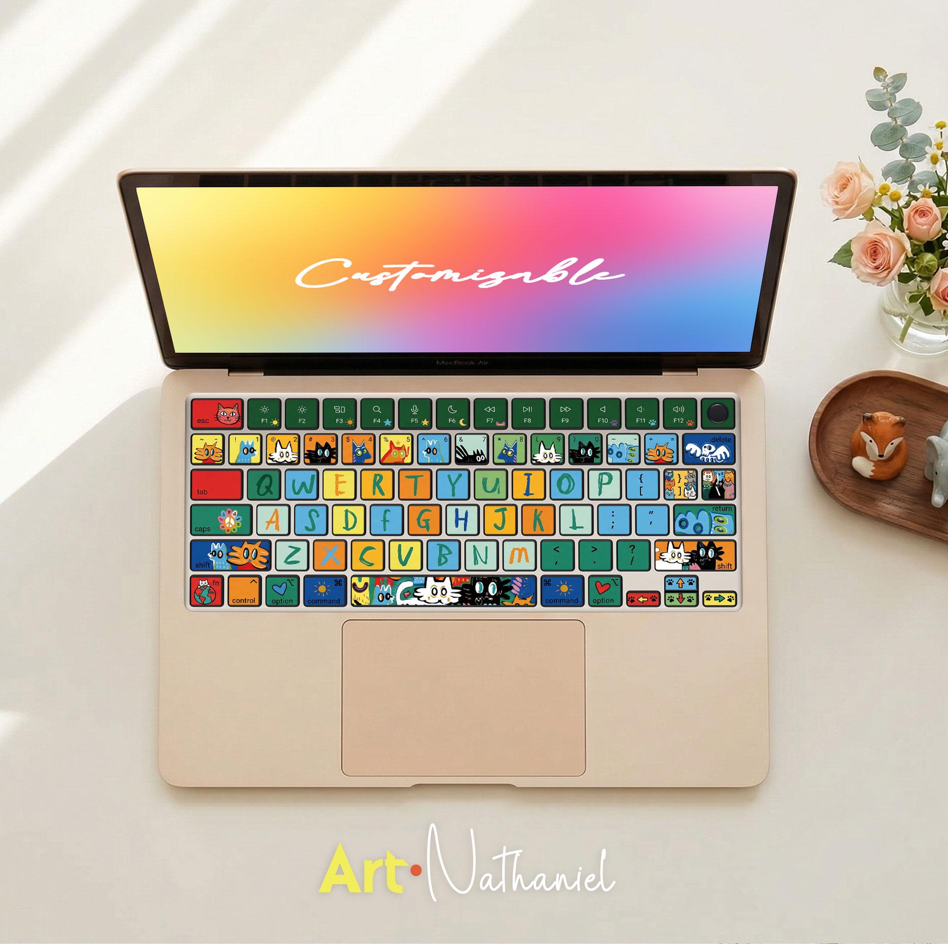 MacBook Keyboard Stickers Vinyl Cute Cat & Hand-drawn Colorful Laptop ...