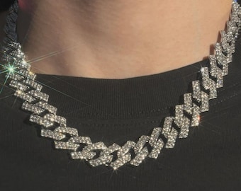 Iced Out Cuban Link Chain Necklace: Zircon Diamond Miami Style Jewelry For Men