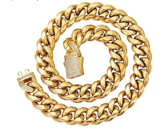 Men’s Cuban Link Chain Necklace – Stainless Steel Miami Style Hip Hop Jewelry