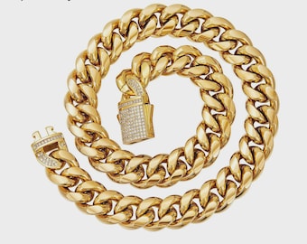 Men's Thick Cuban Link Chain Necklace: Gold, Silver Stainless Steel Miami Style Jewelry