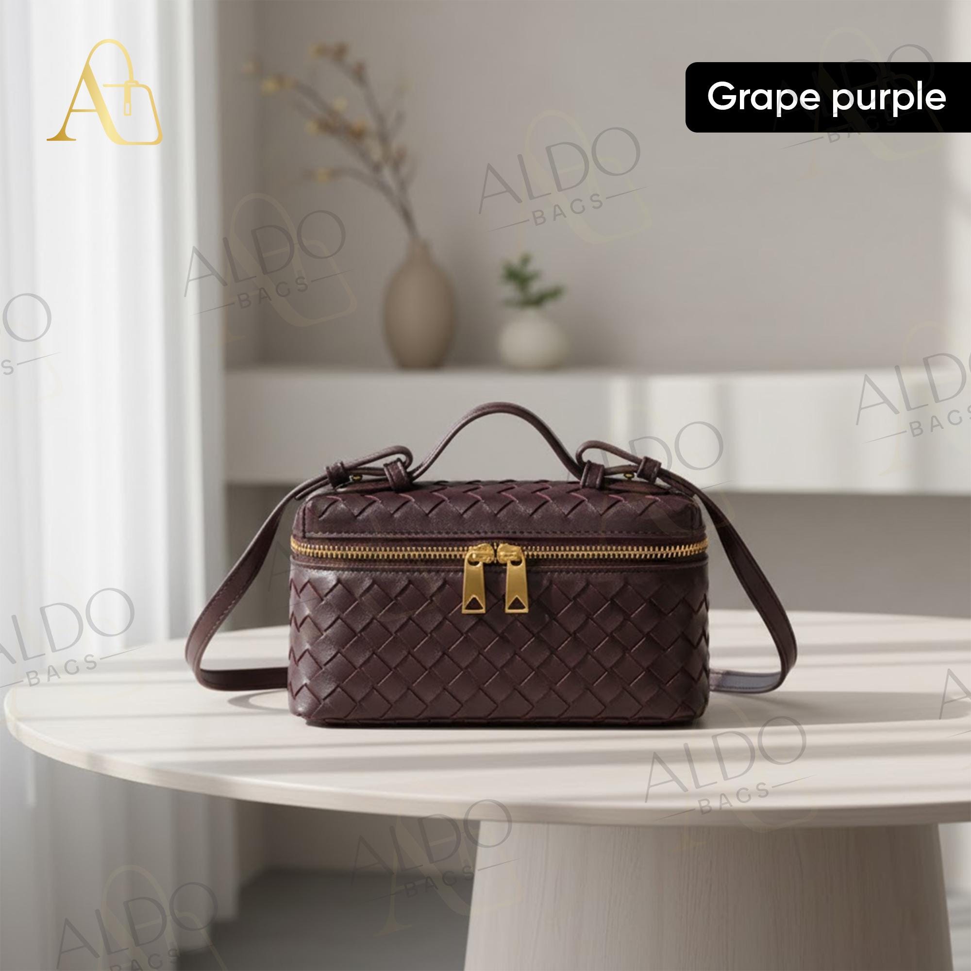 Luxury Woven Leather Vanity Bag for Women, Elegant Makeup Organizer Case, Portable Travel Cosmetic Box, Handmade Gift for Her