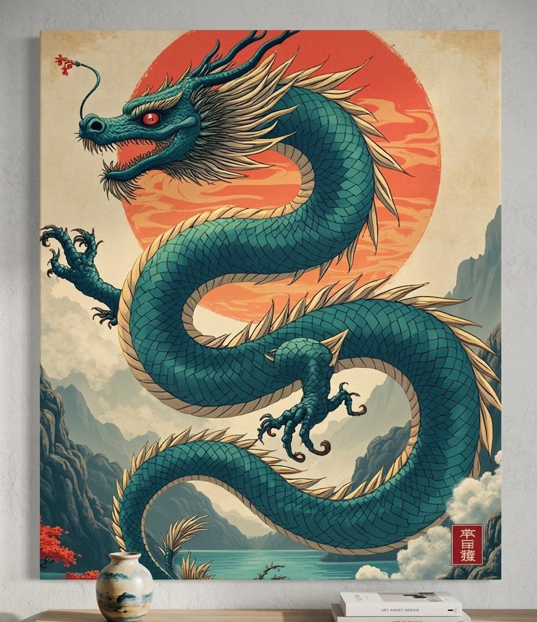 Japanese Dragon Canvas Print, Asian Mythology Wall Art, Vintage Ukiyo-e ...